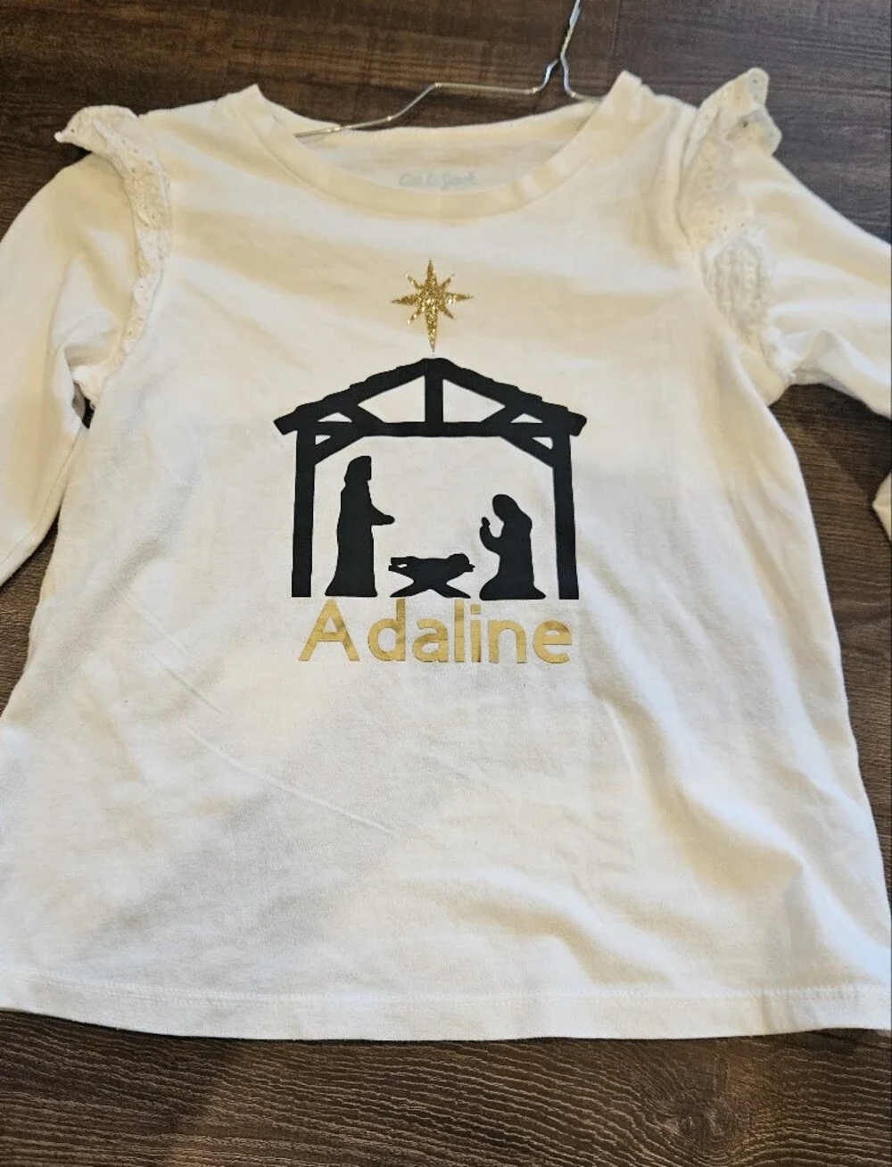 Cat & Jack White Long-Sleeve Top Custom Adaline Shirt With Nativity